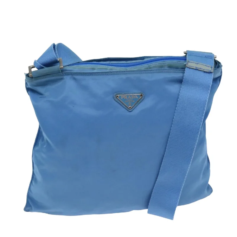 Ladies Prada shoulder bags with a magnetic - closure flap for easy opening and closingPRADA Shoulder Bag Nylon Light Blue Auth 75330