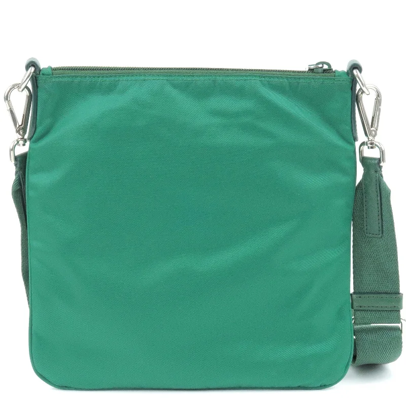 Prada bags with a detachable mirror inside for quick touch - upsPRADA Logo Nylon Leather Shoulder Bag OLEANDRO Green BT0716