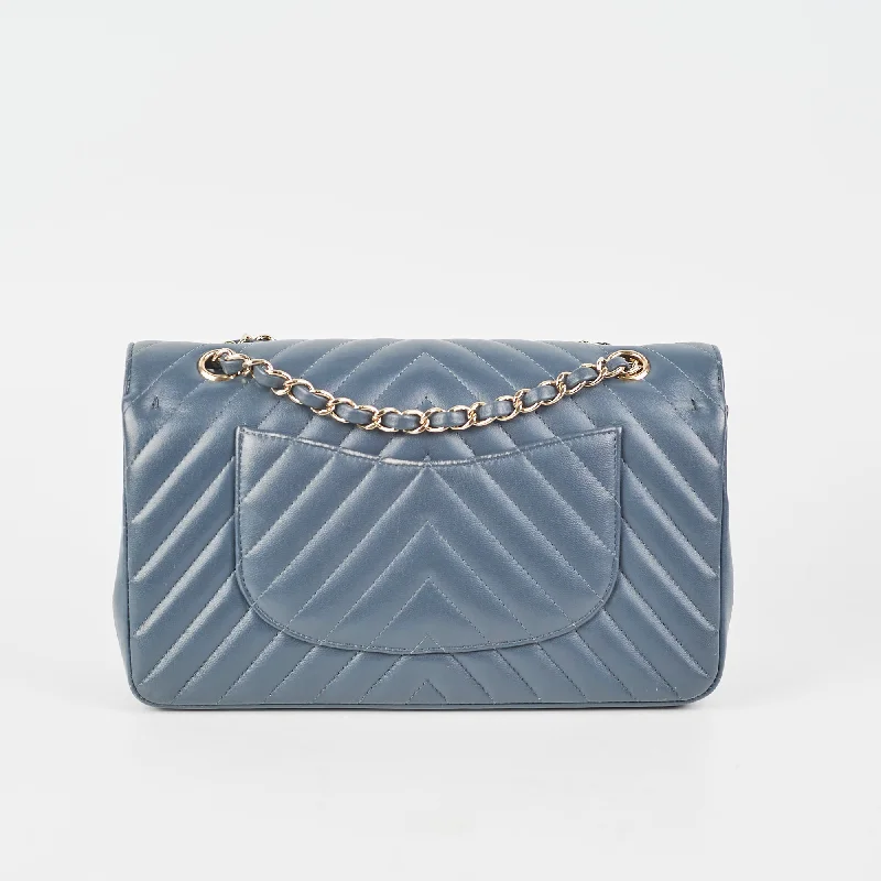 Chanel Designer Handbag with Unique DesignChanel Chevron M/L Lambskin Classic Flap Dark Grey/Blue