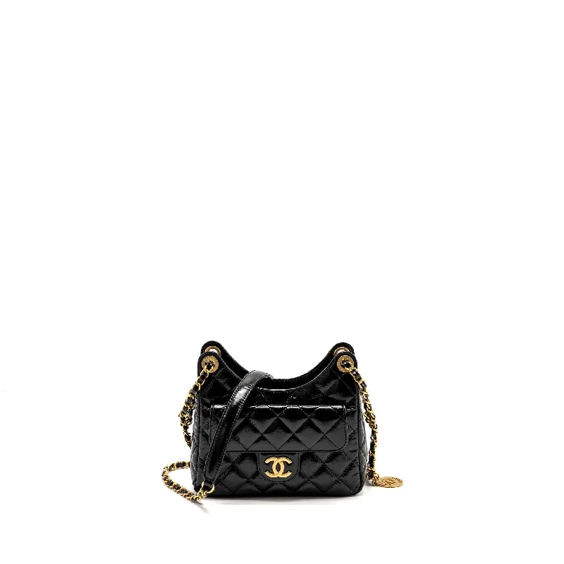 Chanel Small Crossbody Bag for TravelCHANEL 23C Small Hobo bag Shiny Calfskin Black Brushed GHW(Microchip)