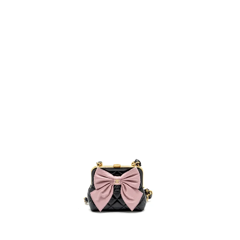 Chanel Colorful Handbag for Spring OutfitsChanel 24a Bowknot Clutch with Chain Patent Crumpled Lambskin/Shiny Lambskin Black/Pink GHW (Microchip)