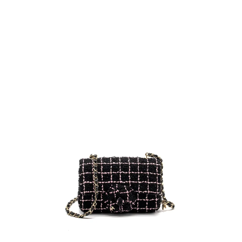 Chanel Small Crossbody Bag for TravelChanel 23K Flower Bomb Mini Rectangular Flap Bag Tweed Black/Pink LGHW (Microchip)