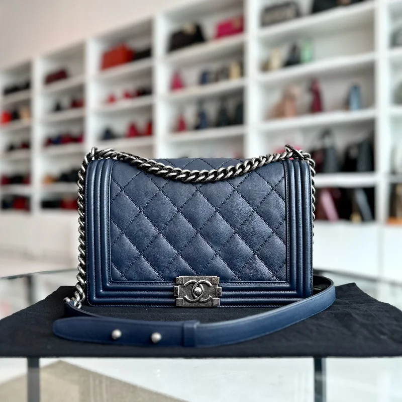 Chanel Colorful Handbag for Spring OutfitsBoy New Medium 28CM Calfskin Leboy Dark Blue No 18