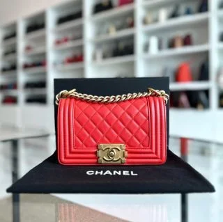 Chanel All - Match Handbag for Versatile StylingBoy Small 20CM calfskin Quilted Orange Leboy GHW No 23