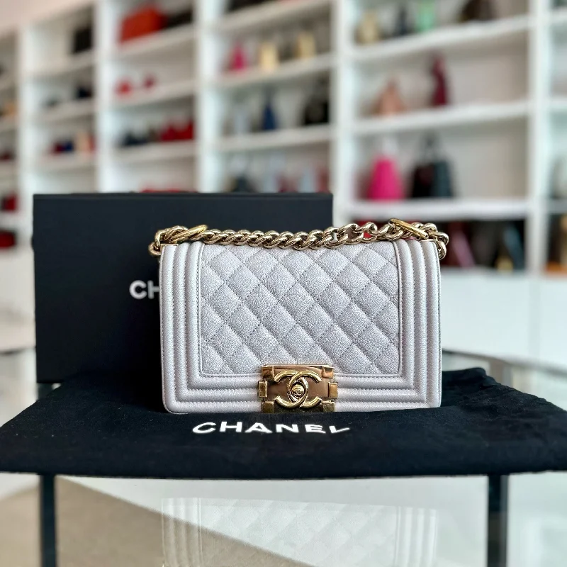 Chanel Luxury Handbag for High - End EventsCaviar Boy Small 20CM Light Grey Leboy GHW No 28