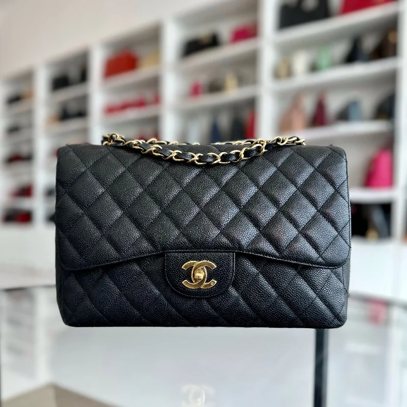 Chanel Designer Handbag with Unique DesignCaviar Jumbo Classic Flap Single Flap Black GHW No 12