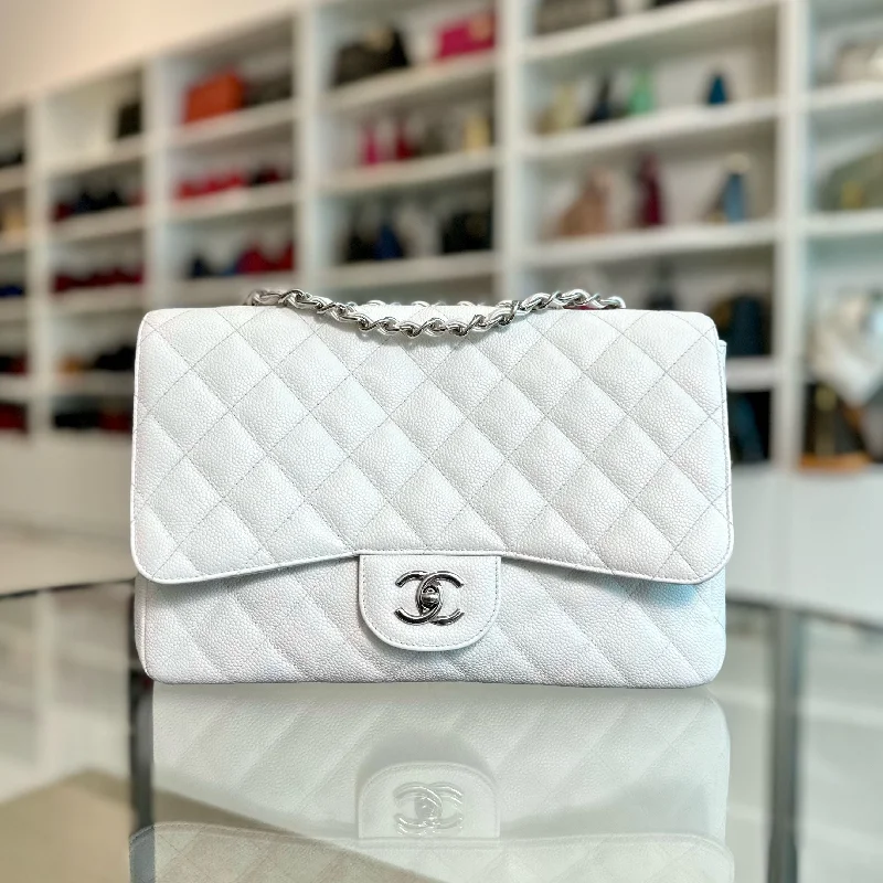 Chanel Lightweight Handbag for Daily ErrandsCaviar Jumbo Classic Flap Single Flap White SHW No 13