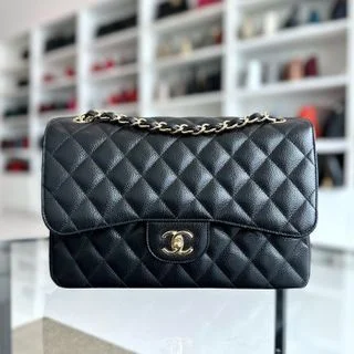 Chanel New Arrival Handbag with Gold HardwareCaviar Jumbo Double Classic Flap Quilted Black GHW No 25