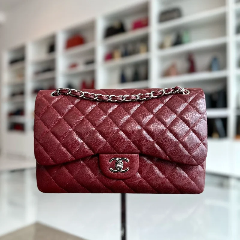 Chanel Classic Flap Bag for Evening PartyCaviar Jumbo Double Flap Classic Flap 30CM Cross Body Burgundy SHW No 14