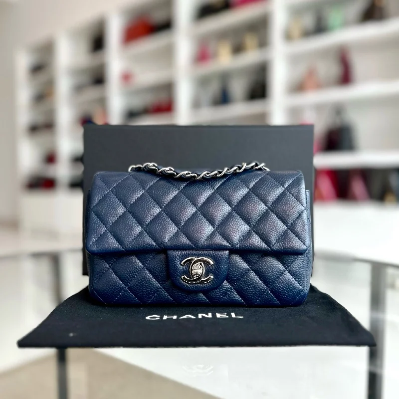 Chanel All - Match Handbag for Versatile StylingCaviar Mini Rectangular Classic Flap Mini Dark Blue No 18