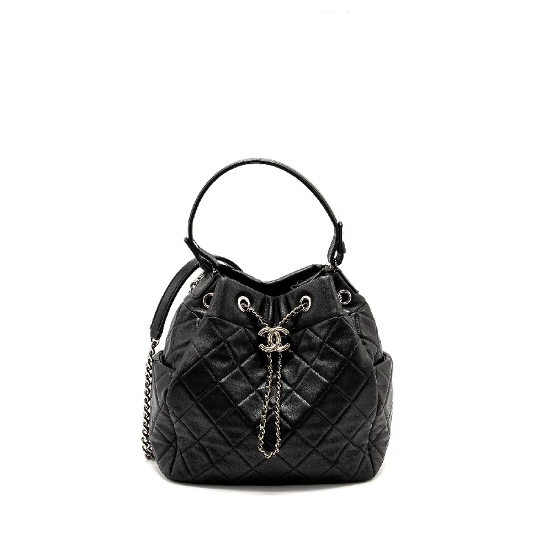 Chanel Handbag with Adjustable Strap for ComfortChanel CC Chain Drawstring Bucket Bag Lambskin Black SHW