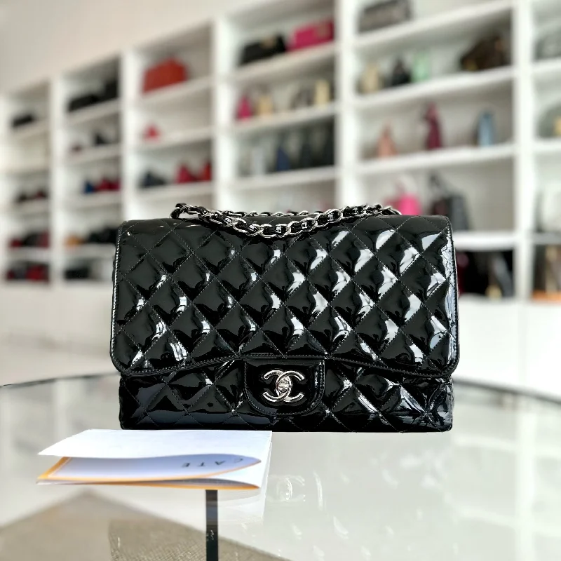 Chanel Small Crossbody Bag for TravelJumbo Classic Flap Single Flap Patent Leather Black SHW No 13