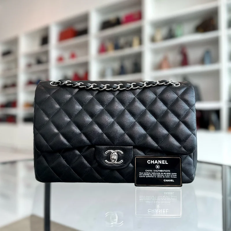 Chanel Small Crossbody Bag for TravelJumbo Double Flap Classic Flap Lambskin Quilted Black SHW No 18