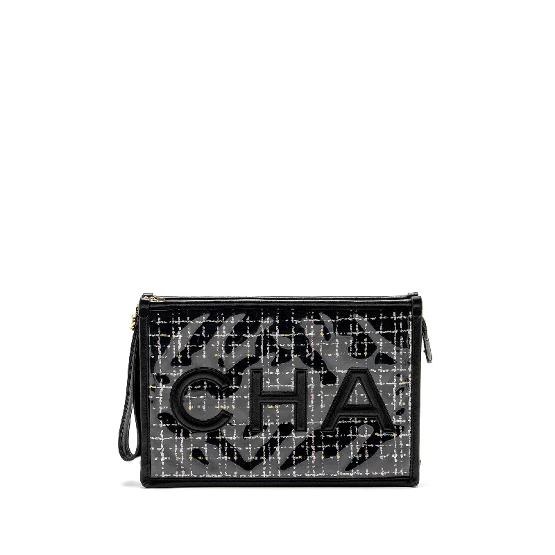 Chanel Designer Handbag with Unique DesignChanel Letter Logo Clutch Bag Tweed PVC/Lambskin Black LGHW