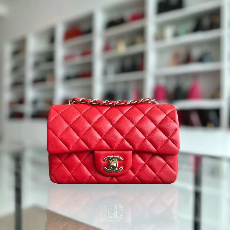 Chanel Lightweight Handbag for Daily ErrandsMini Rectangular Classic Flap Lambskin Red GHW No 23