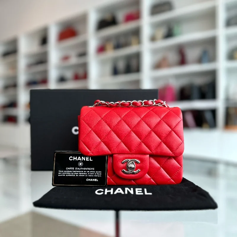 Chanel New Arrival Handbag with Gold HardwareMini Square 17CM Classic Flap Lambskin Red SHW No 22