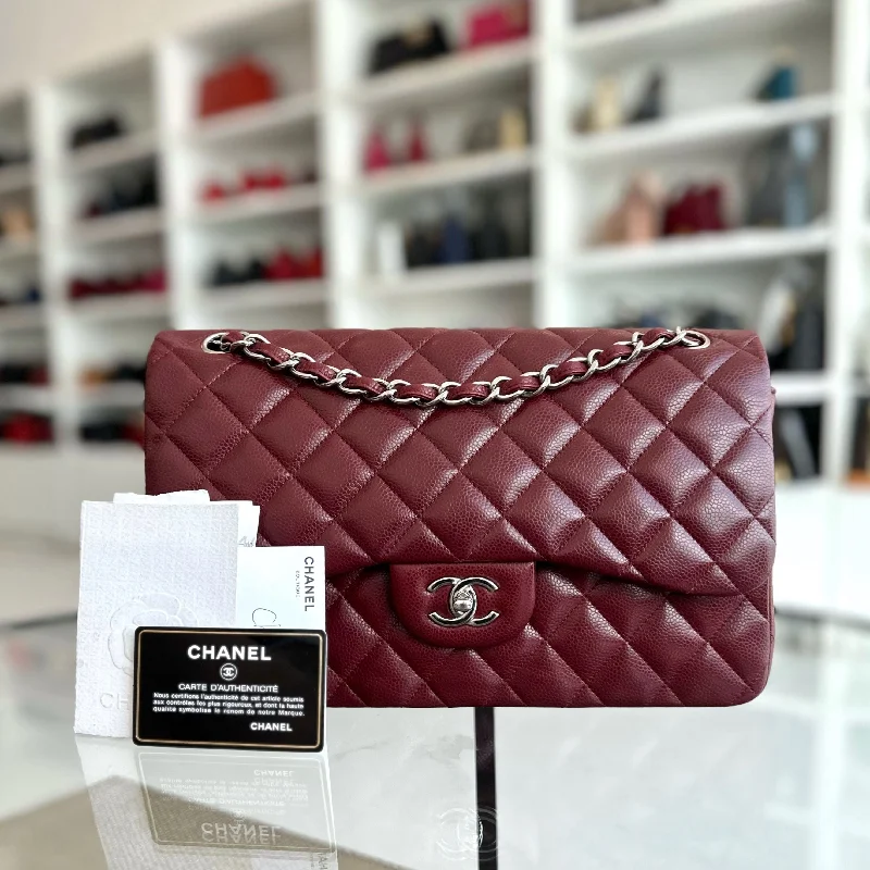 Chanel New Arrival Handbag with Gold Hardware*Full Set, Receipt* Caviar Jumbo Double Flap Burgundy SHW No 14