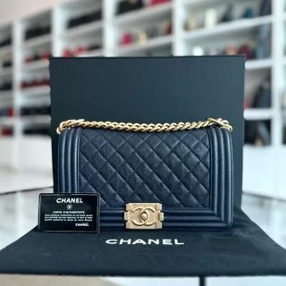 Chanel Handbag with Adjustable Strap for Comfort*Series 27, 2019* Boy Caviar Old Medium 25CM Quilted Calfskin Dark Blue GHW No 27  S$5,600