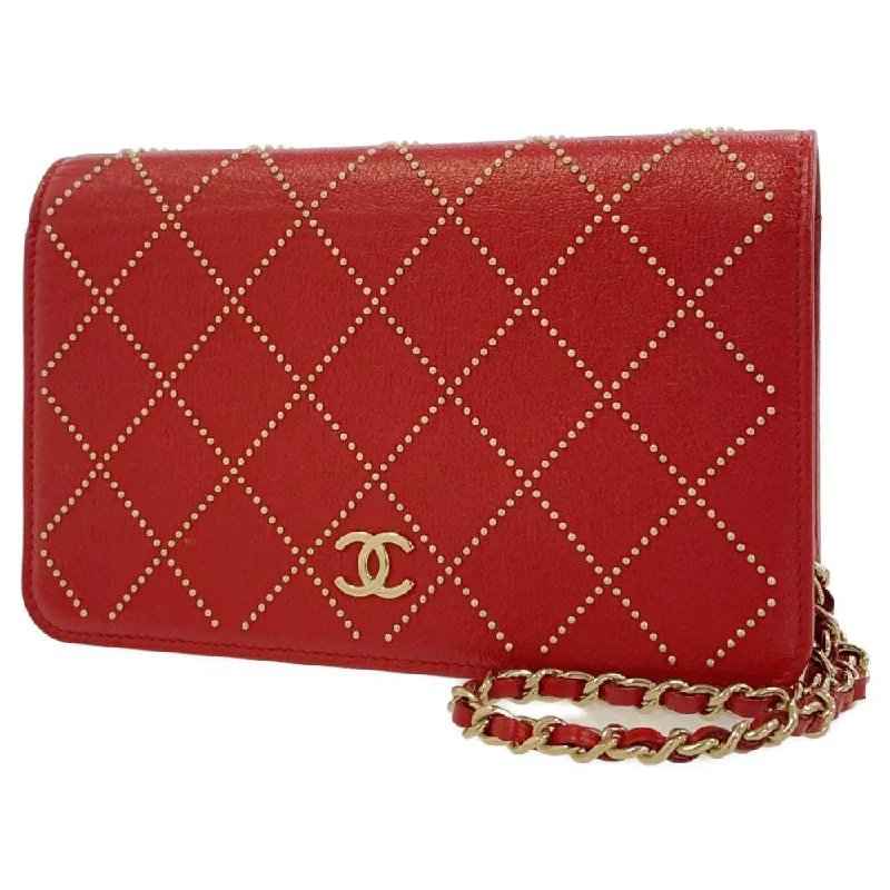 Chanel Vintage Inspired Handbag for Retro LoversCHANEL Studded Chain Wallet Red AP0023 Leather