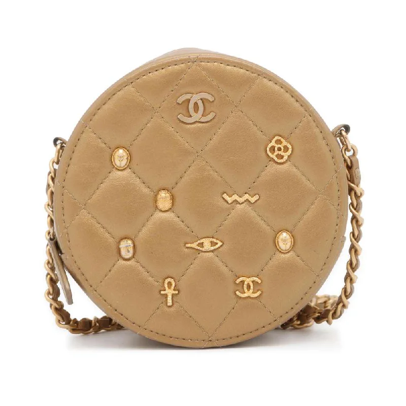 Chanel Luxury Handbag for High - End EventsCHANEL Matelasse Round ChainShoulder Bag Gold Lambskin