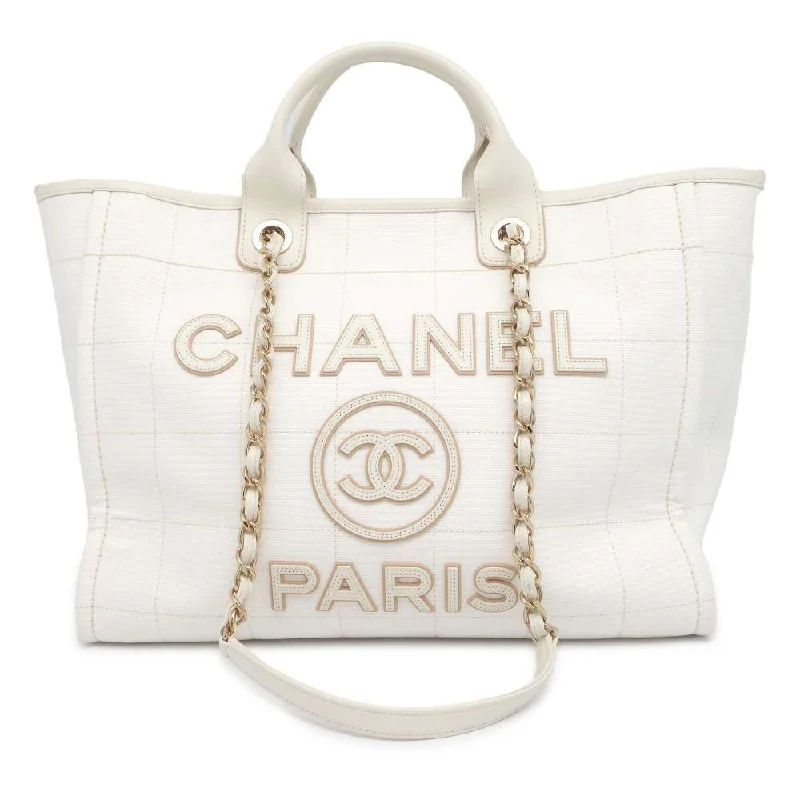 Chanel All - Match Handbag for Versatile StylingCHANEL Deauville 2wayChainTote Bag White A66941 Canvas Size Large