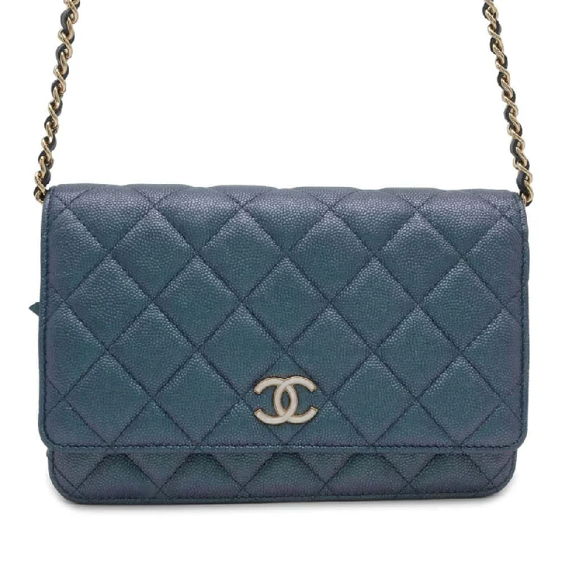 Chanel Vintage Inspired Handbag for Retro LoversCHANEL Matelasse Chain wallet Metalic Blue A33814 Caviar Leather