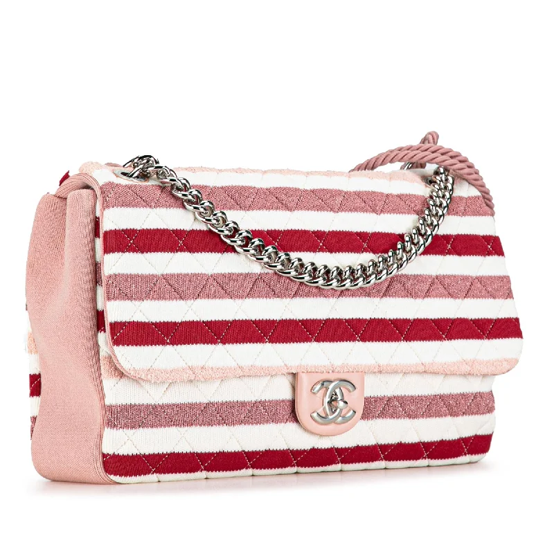 Chanel Handbag with Adjustable Strap for ComfortChanel Maxi Stripe Jersey Felt and Rope Flap (64cbwe)