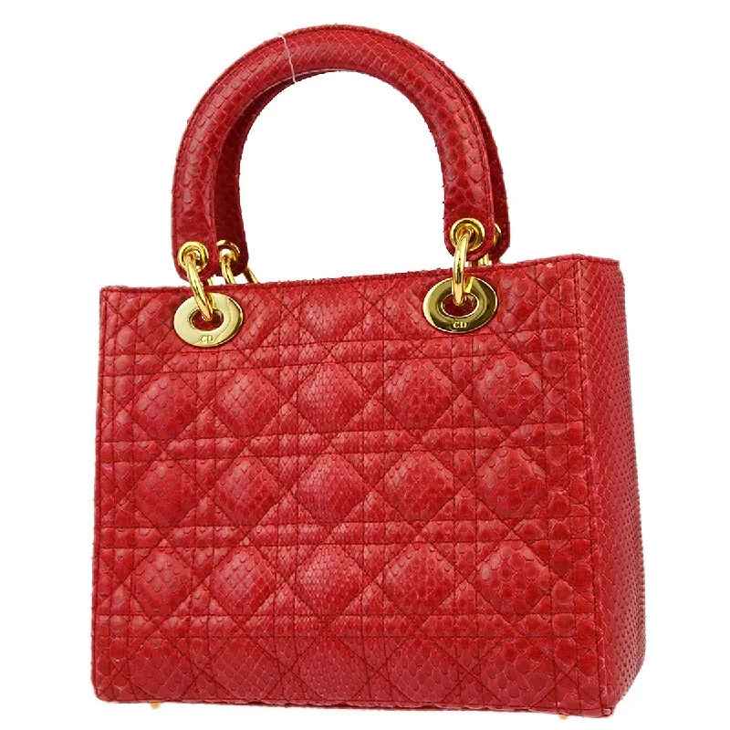 Christian Dior handbags with a back - pocket for quick storageChristian Dior * Red Python Lady Dior Cannage Handbag