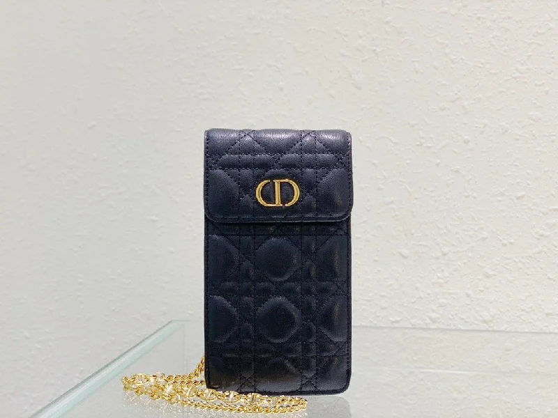 Christian Dior Saddle bags with a patent leather finish for a shiny lookChristian Dior Caro Phone Holder With Chain Black