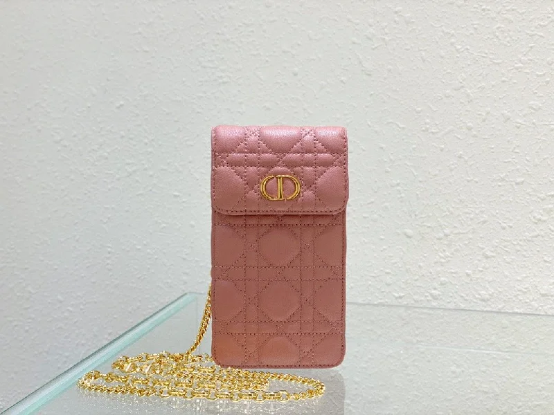 Christian Dior handbags with a back - pocket for quick storageChristian Dior Caro Phone Holder With Chain Pink