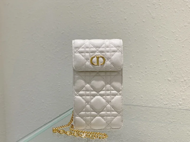 Christian Dior handbags with a detachable mirror for on - the - go touch - upsChristian Dior Caro Phone Holder With Chain White