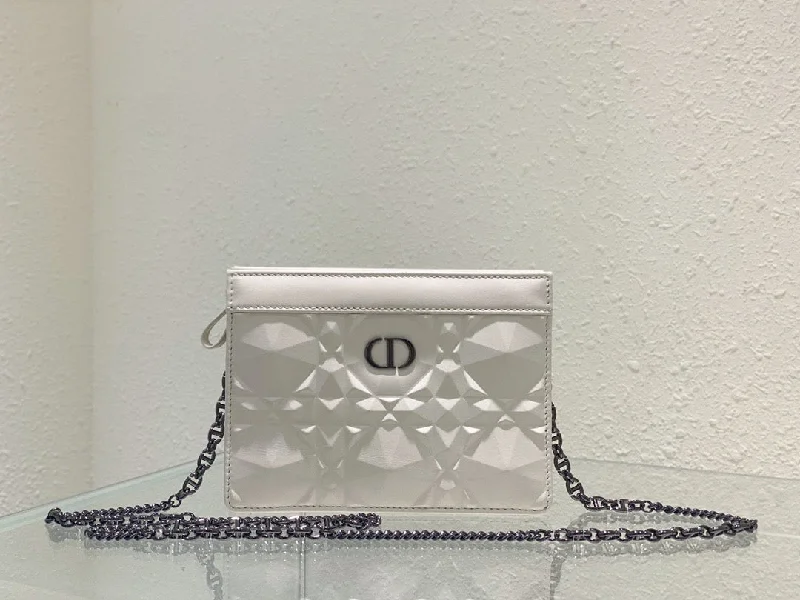 Christian Dior handbags with a snap - button closure and a decorative buckleChristian Dior Caro Zipped Pouch With Chain White