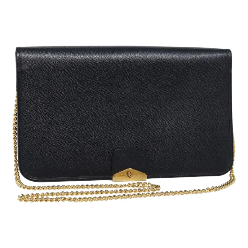 Stylish Christian Dior shoulder bags with a tassel - adorned zipperCHRISTIAN DIOR Chain Shoulder Bag Leather Black Gold Auth ep5494