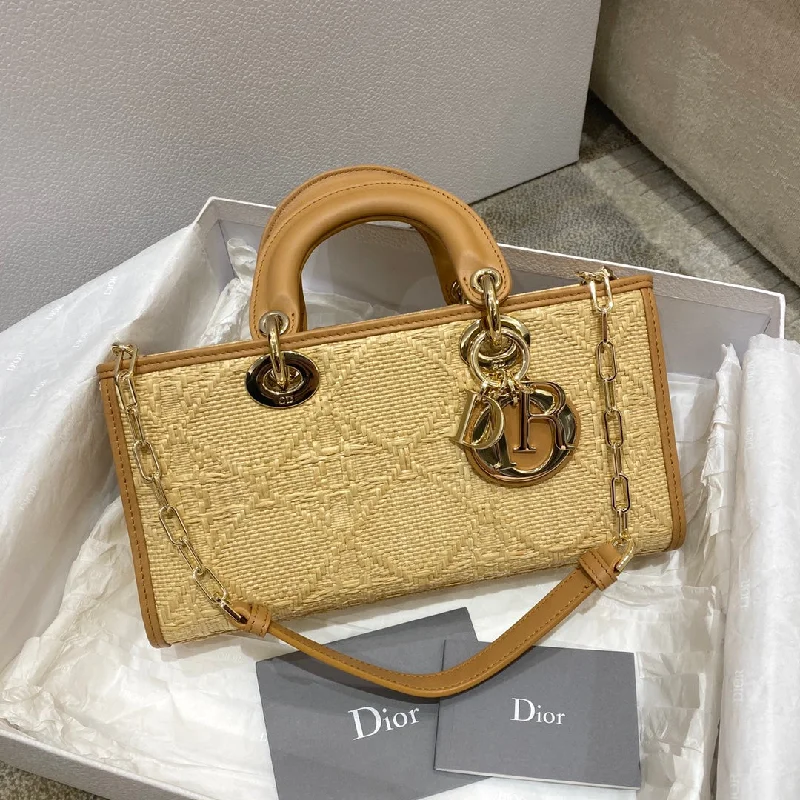 Christian Dior bags with a zip - top closure and multiple compartmentsChristian Dior Lady D-Joy Bag Natural Cannage Raffia