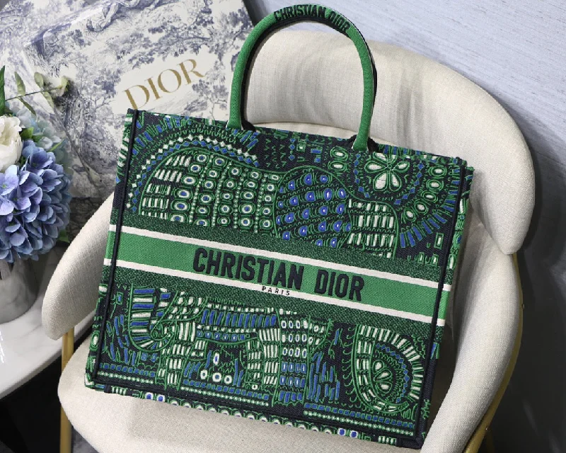 Contemporary Christian Dior handbags with a unique shapeChristian Dior Large Book Tote Green Multicolor