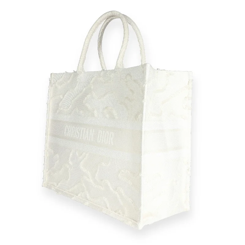 Luxury Christian Dior crossbody bags with a chain - link strapCHRISTIAN DIOR White Camouflage Embroidery Large Book Tote