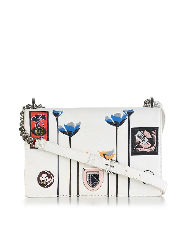 Christian Dior bags with a zip - top closure and multiple compartmentsCHRISTIAN DIOR White Leather Medium Paradise Diorama Shoulder Bag