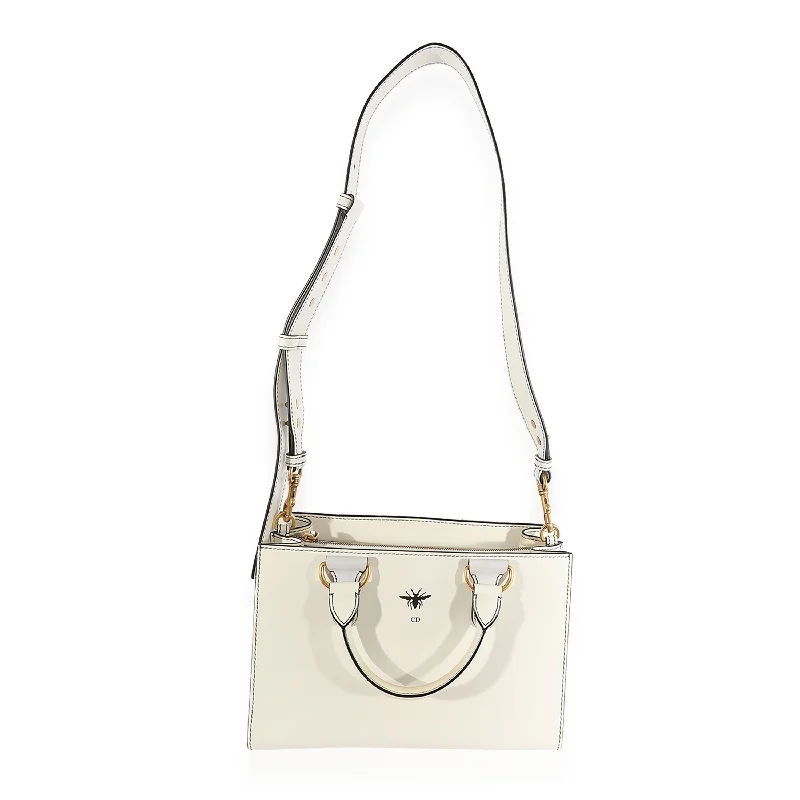 Christian Dior tote bags with a double - handle and shoulder - strap optionCHRISTIAN DIOR White Smooth Leather D-Bee Tote