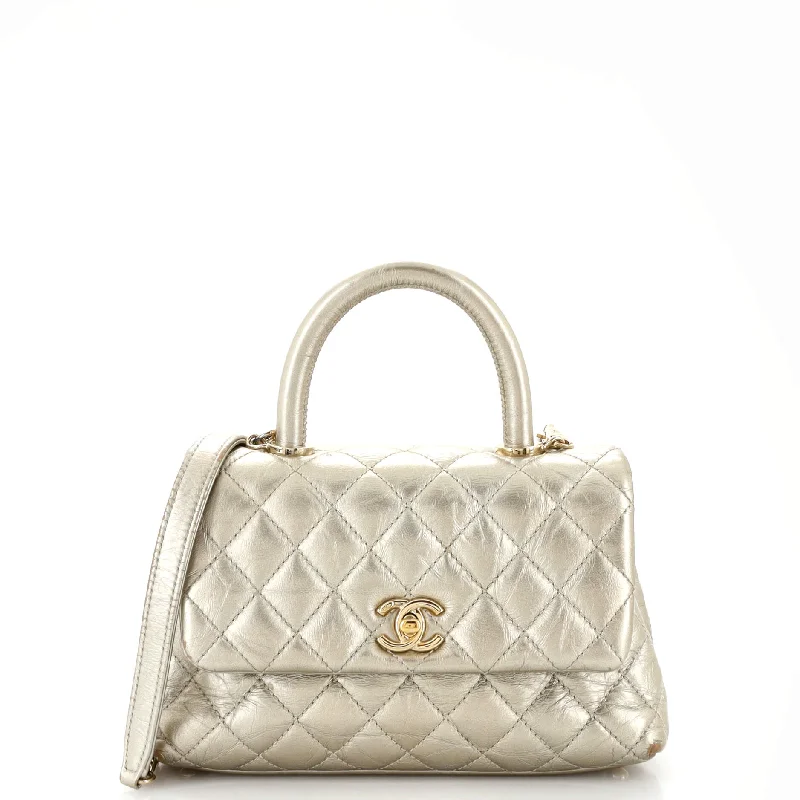 Christian Dior tote bags with a printed Dior logo on the frontCoco Top Handle Bag Quilted Aged Calfskin Mini