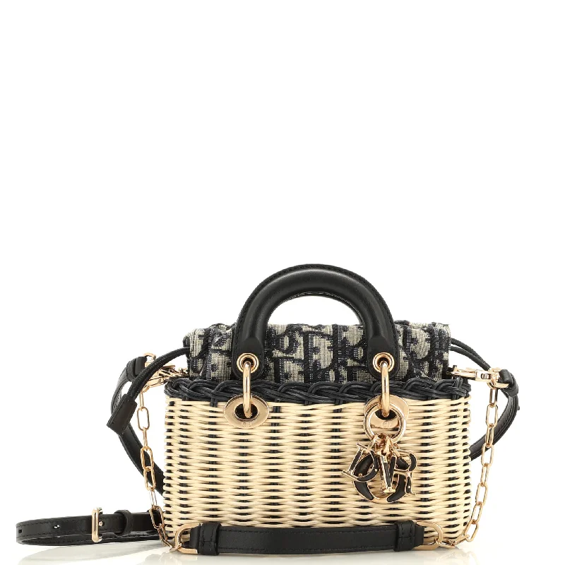 Christian Dior handbags with a removable shoulder strap for versatilityLady D-Joy Bag Wicker and Oblique Canvas Micro