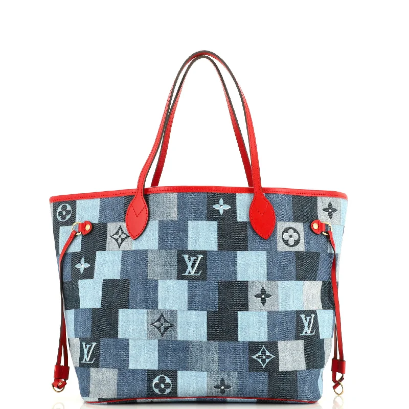 Christian Dior Saddle bags with a studded trim for a bold lookNeverfull Tote Damier and Monogram Patchwork Denim MM