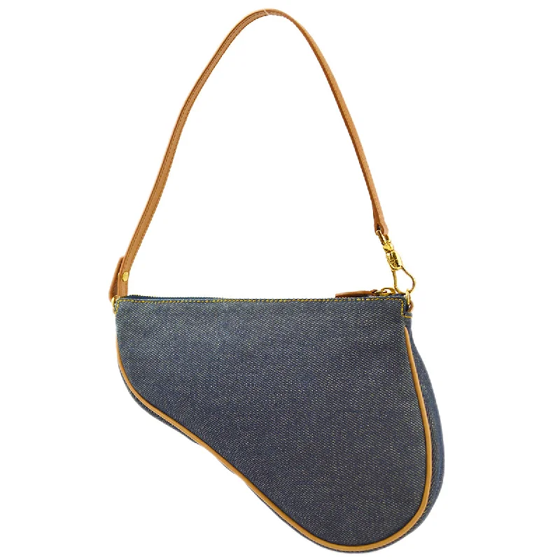 High - fashion Christian Dior bags with a geometric patternChristian Dior Blue Denim Saddle Handbag